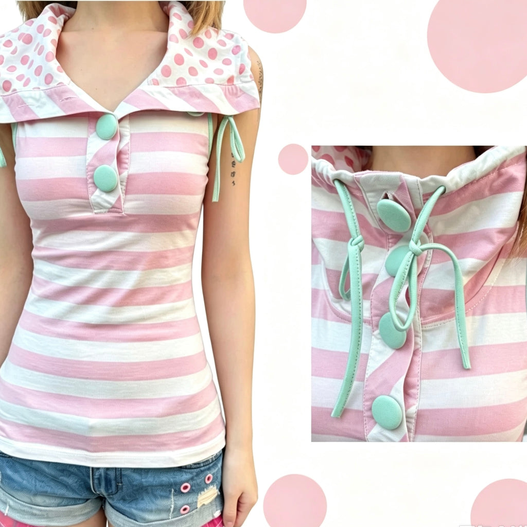Candy Stripe Polka Dot Sleeveless Top — Pink & Mint