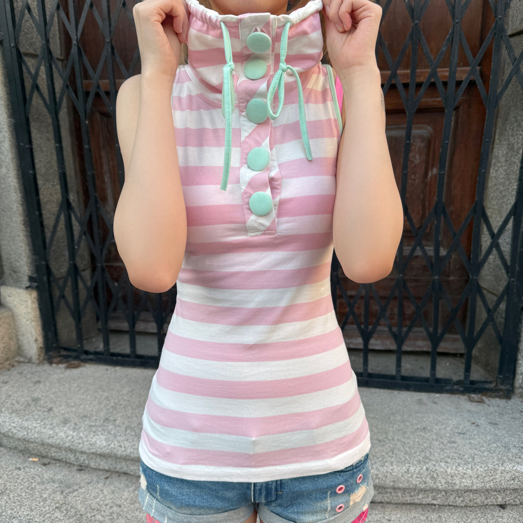 Candy Stripe Polka Dot Sleeveless Top — Pink & Mint