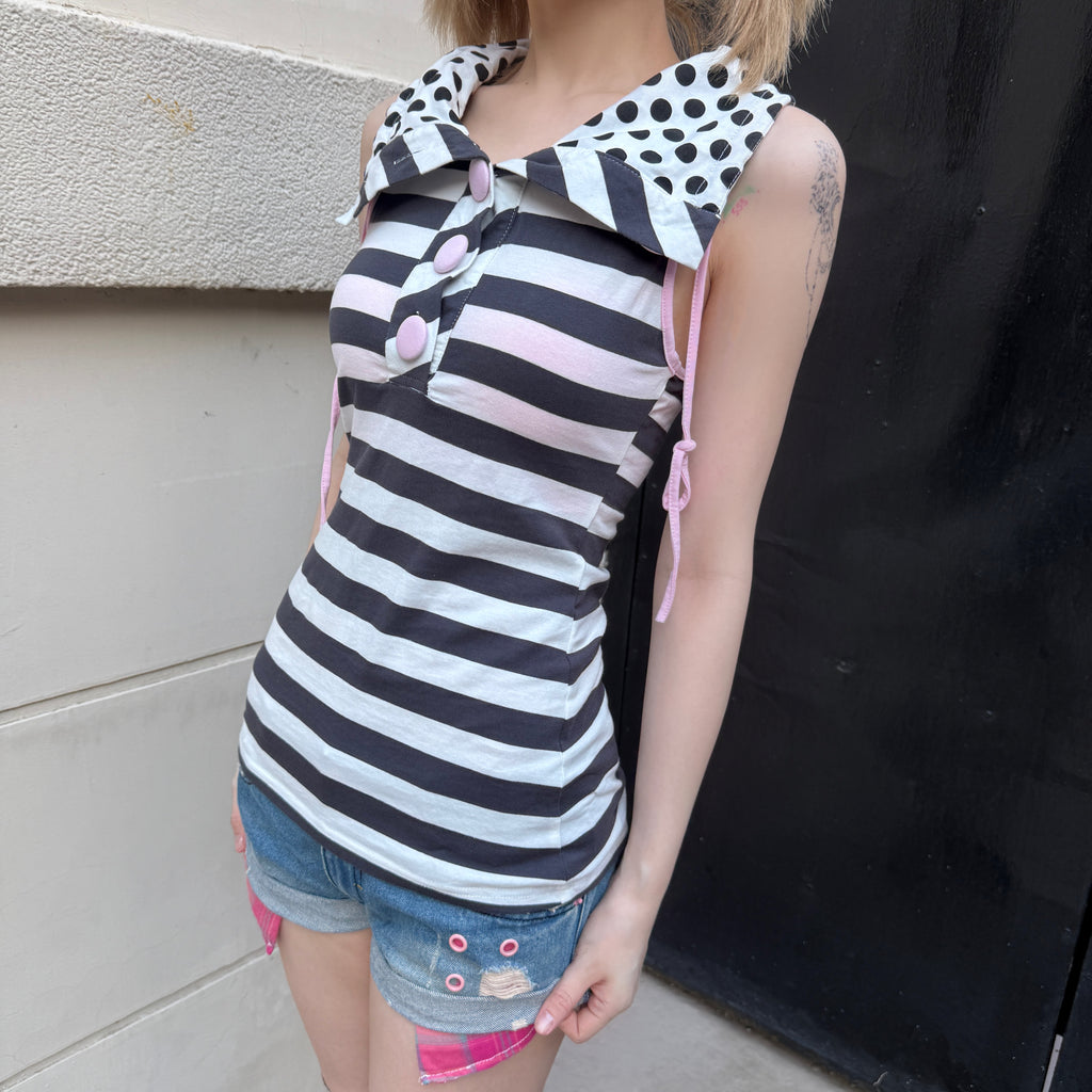 Candy Stripe Polka Dot Sleeveless Top — Pink & Mint
