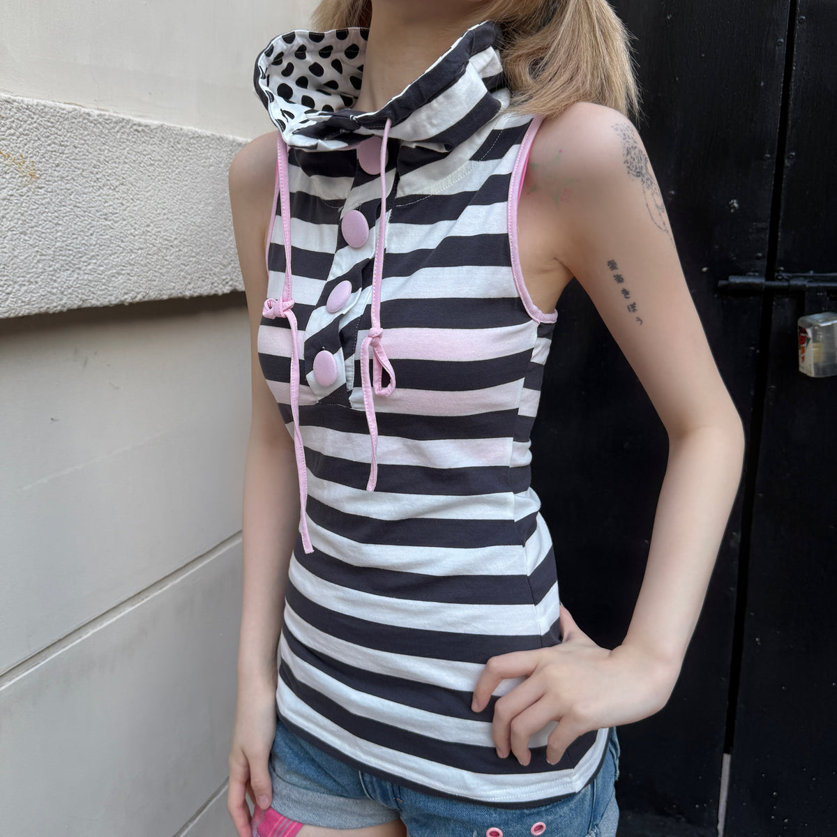 Candy Stripe Polka Dot Sleeveless Top — Pink & Mint